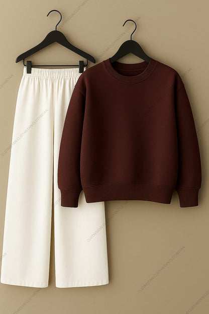 Sweatshirt & White Wide-Leg Sweatpants Pack of Two