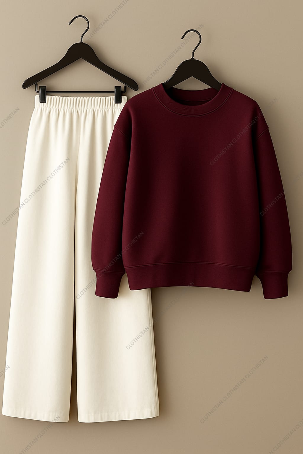 Sweatshirt & White Wide-Leg Sweatpants Pack of Two