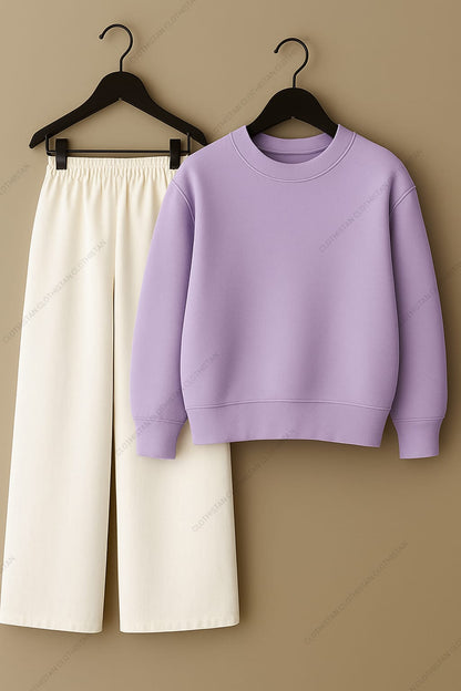 Sweatshirt & White Wide-Leg Sweatpants Pack of Two