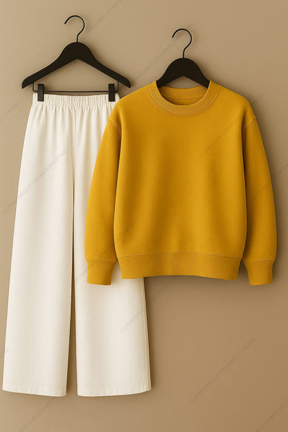 Sweatshirt & White Wide-Leg Sweatpants Pack of Two