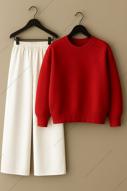 Sweatshirt & White Wide-Leg Sweatpants Pack of Two