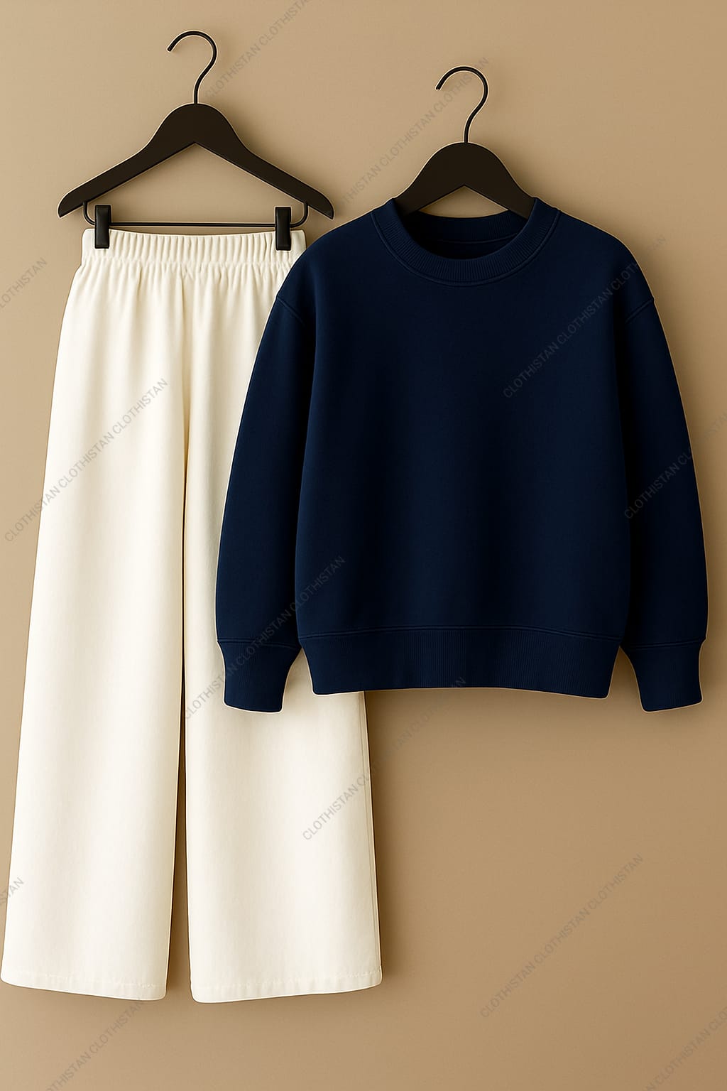 Sweatshirt & White Wide-Leg Sweatpants Pack of Two