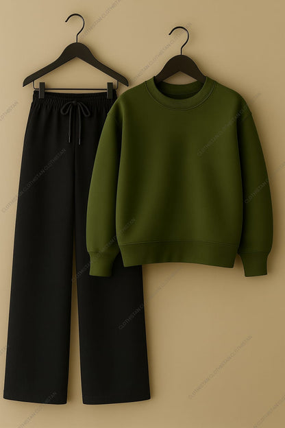 Sweatshirt & Black Wide-Leg Sweatpants Pack of Two
