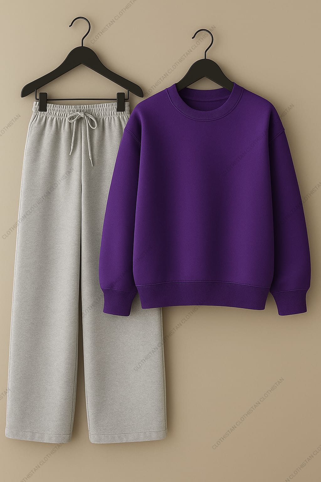Sweatshirt & Lightgrey Wide-Leg Sweatpants Pack of Two