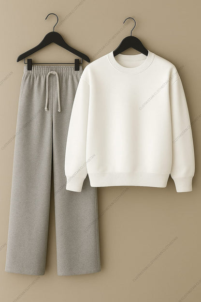Sweatshirt & Lightgrey Wide-Leg Sweatpants Pack of Two