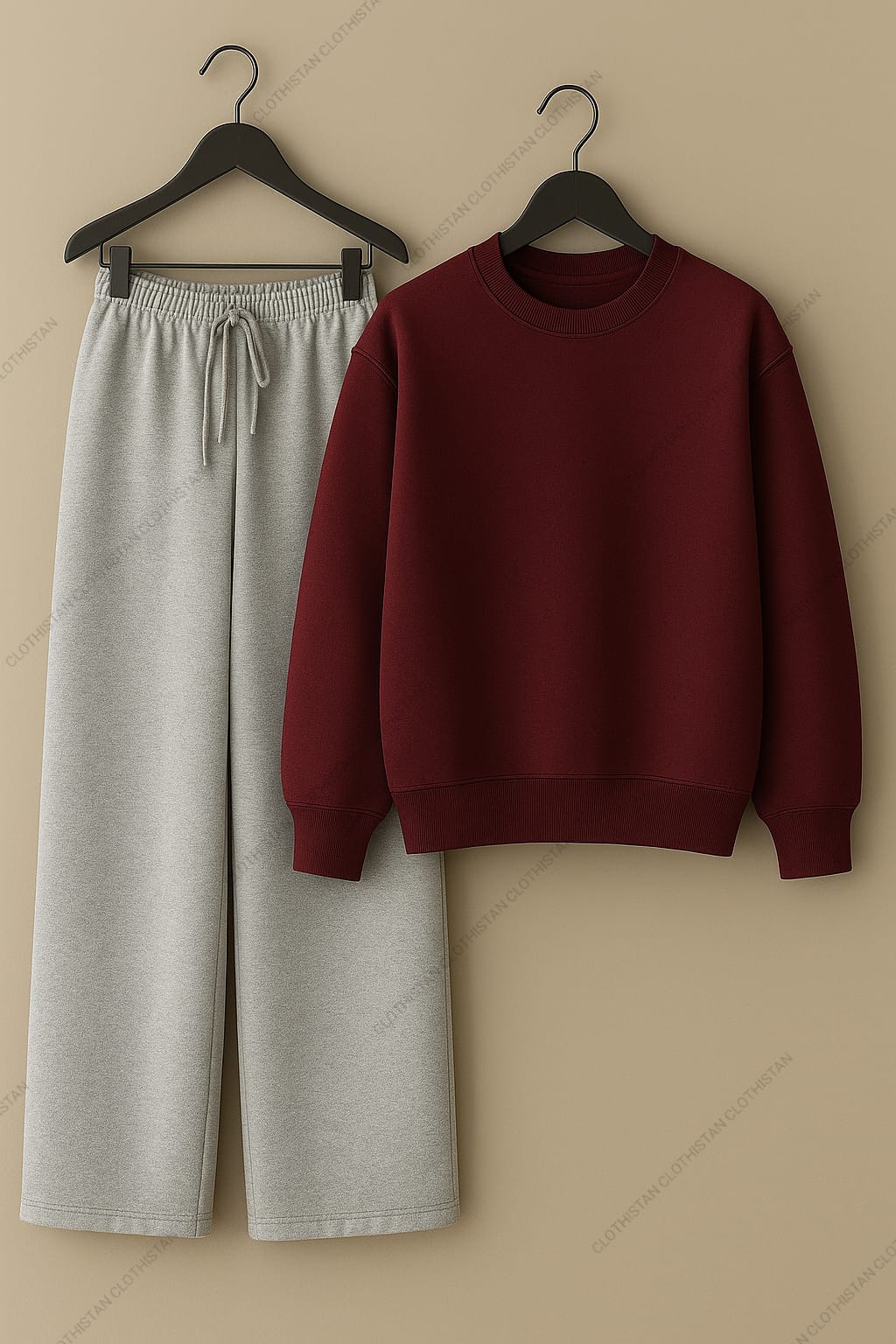 Sweatshirt & Lightgrey Wide-Leg Sweatpants Pack of Two