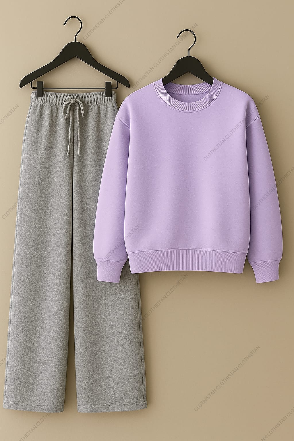 Sweatshirt & Lightgrey Wide-Leg Sweatpants Pack of Two