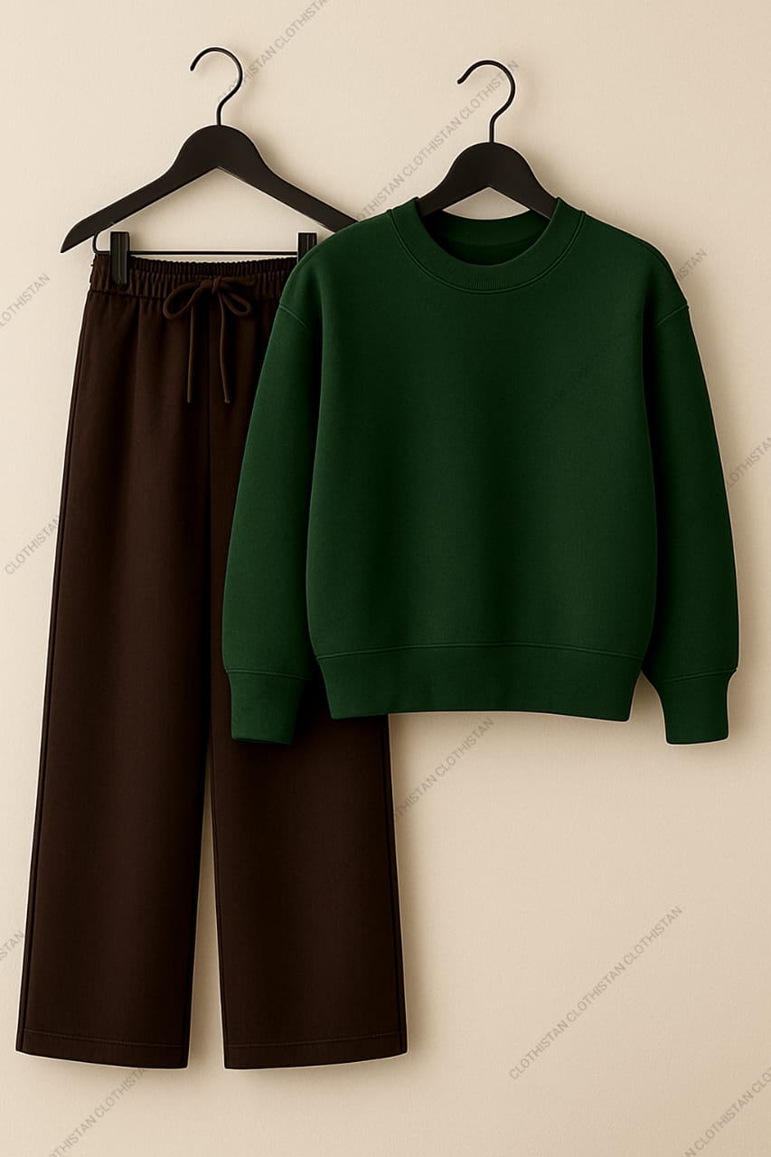 Sweatshirt & Brown Wide-Leg Sweatpants Pack of Two
