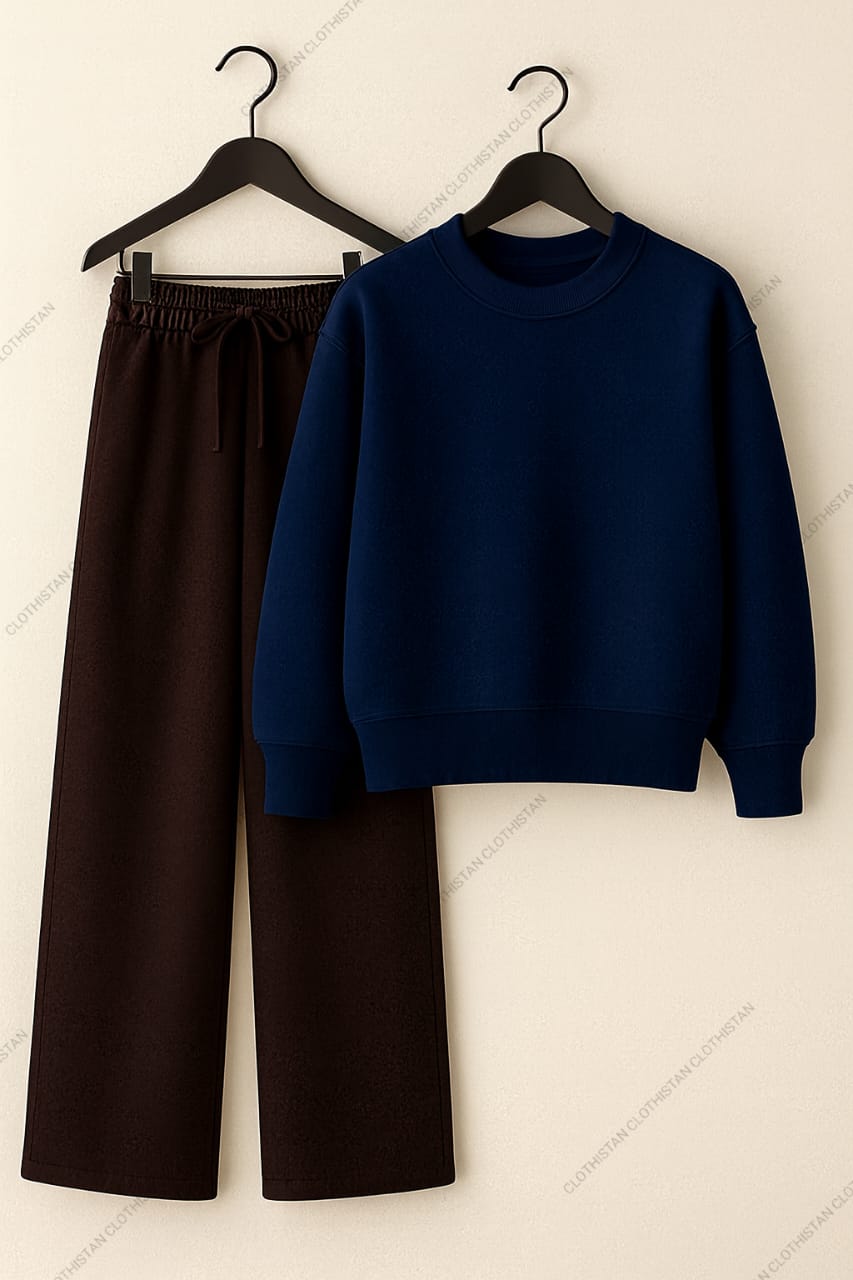 Sweatshirt & Brown Wide-Leg Sweatpants Pack of Two