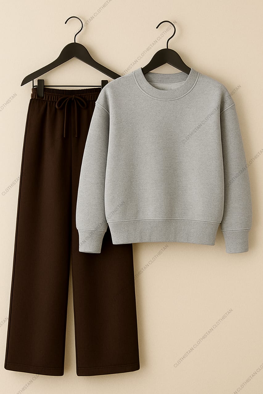 Sweatshirt & Brown Wide-Leg Sweatpants Pack of Two