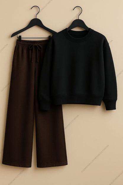 Sweatshirt & Brown Wide-Leg Sweatpants Pack of Two