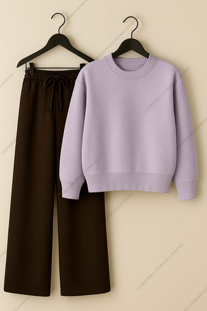 Sweatshirt & Brown Wide-Leg Sweatpants Pack of Two