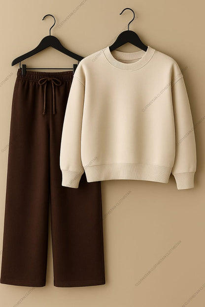 Sweatshirt & Brown Wide-Leg Sweatpants Pack of Two