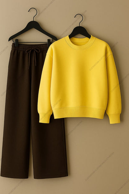 Sweatshirt & Brown Wide-Leg Sweatpants Pack of Two
