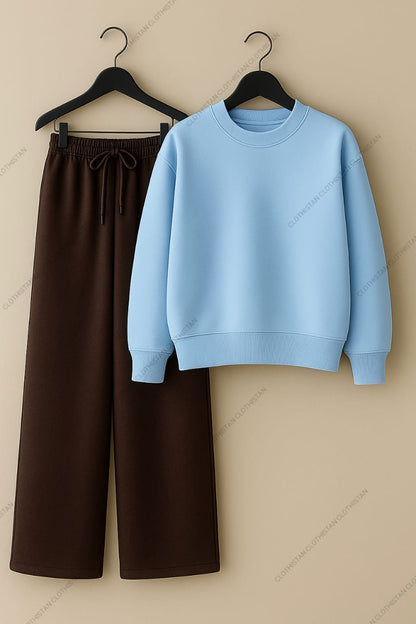 Sweatshirt & Brown Wide-Leg Sweatpants Pack of Two