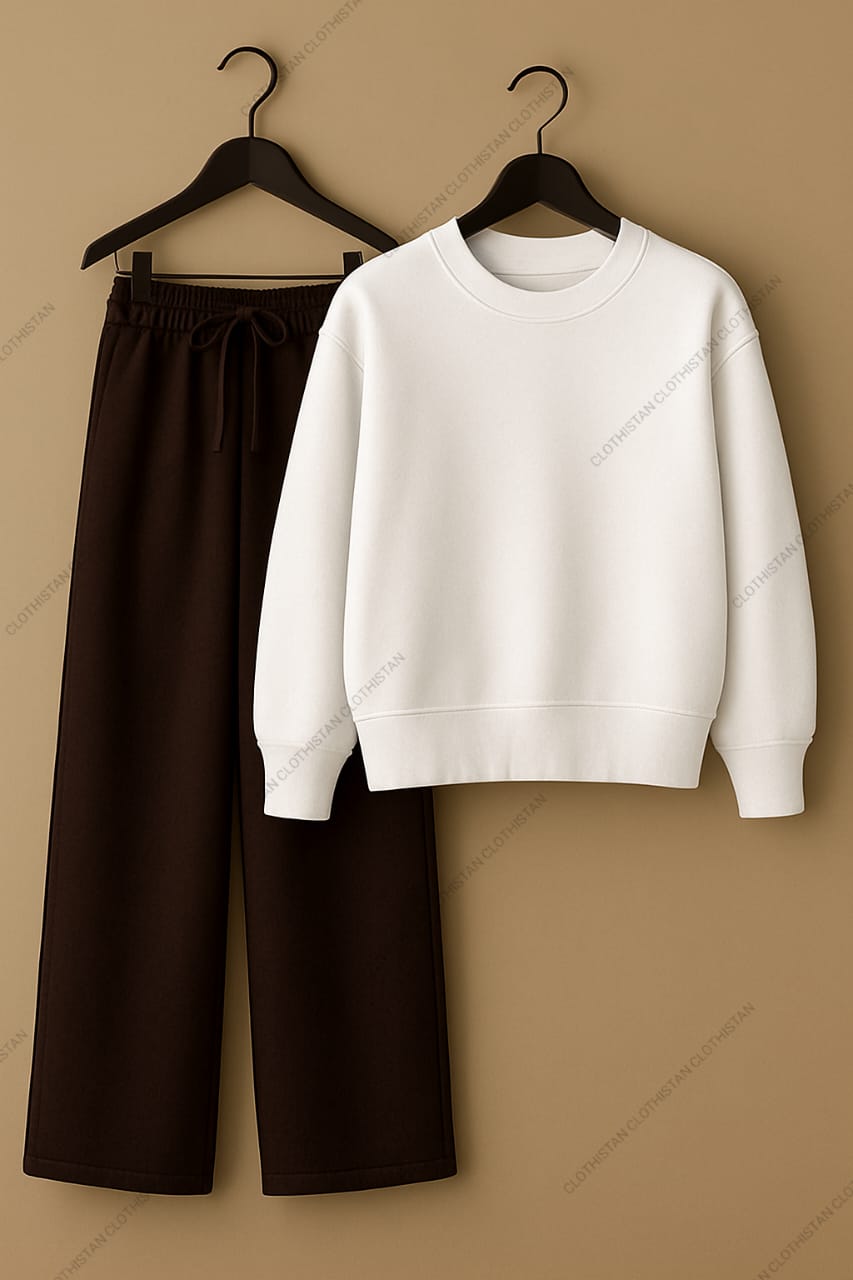 Sweatshirt & Brown Wide-Leg Sweatpants Pack of Two