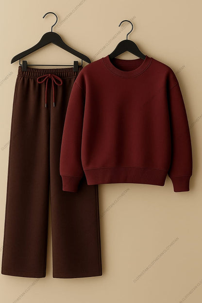 Sweatshirt & Brown Wide-Leg Sweatpants Pack of Two