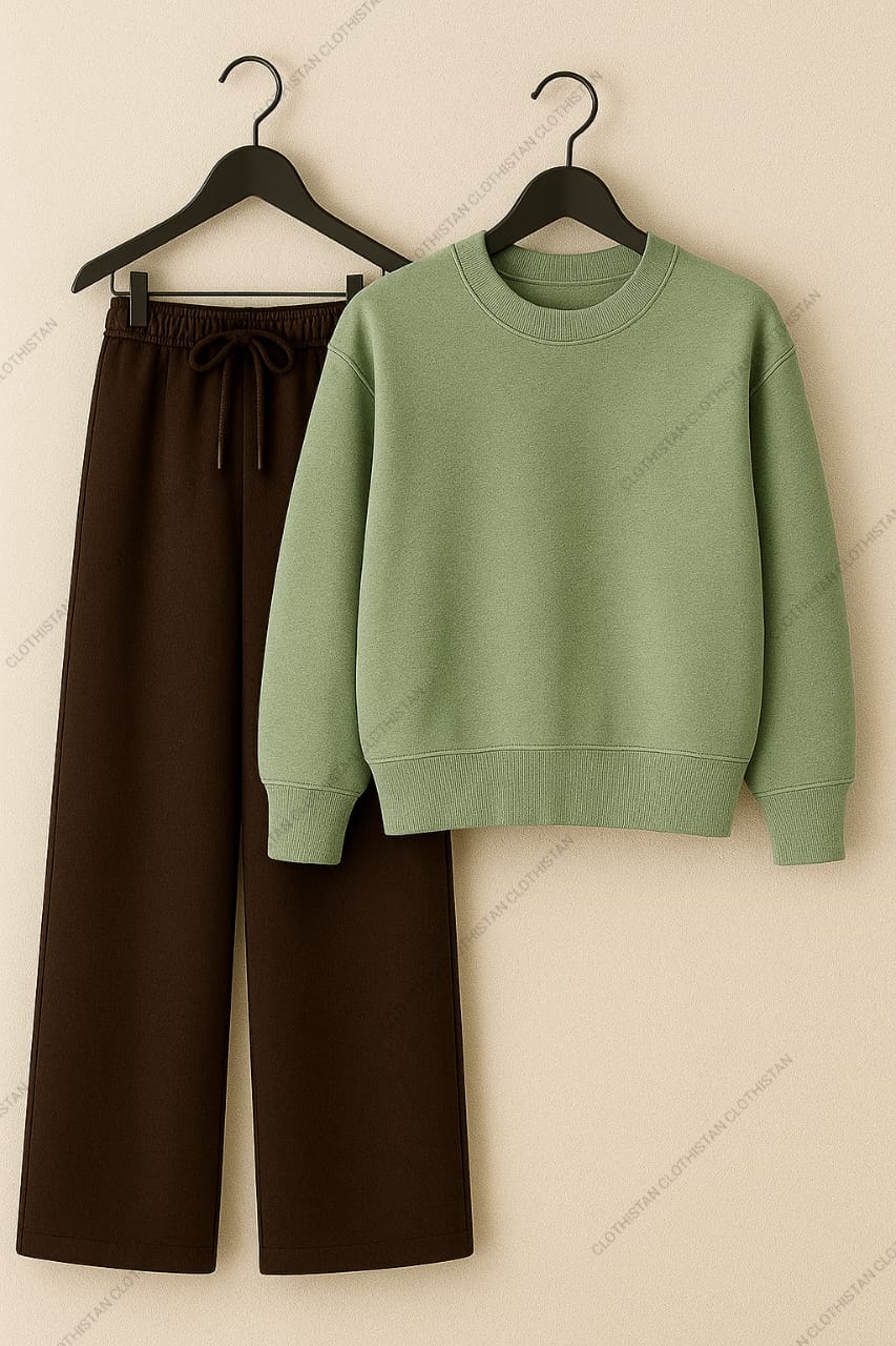 Sweatshirt & Brown Wide-Leg Sweatpants Pack of Two