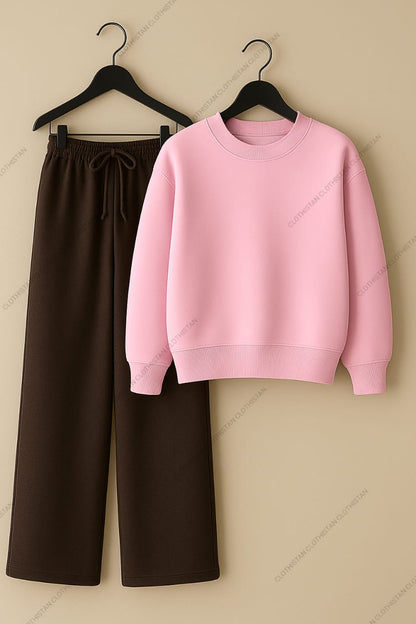 Sweatshirt & Brown Wide-Leg Sweatpants Pack of Two