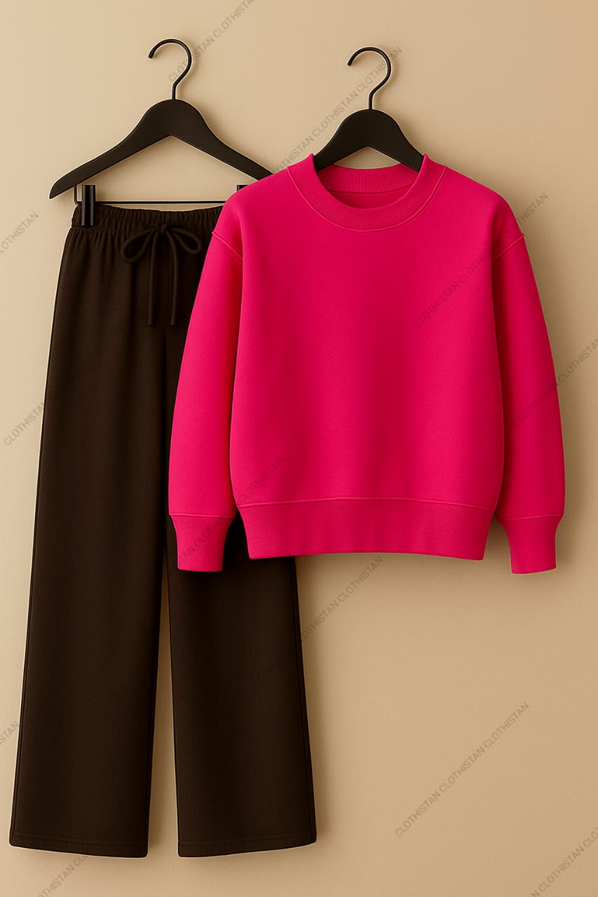 Sweatshirt & Brown Wide-Leg Sweatpants Pack of Two