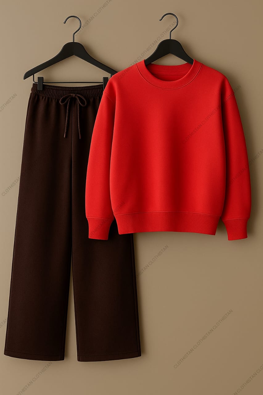 Sweatshirt & Brown Wide-Leg Sweatpants Pack of Two