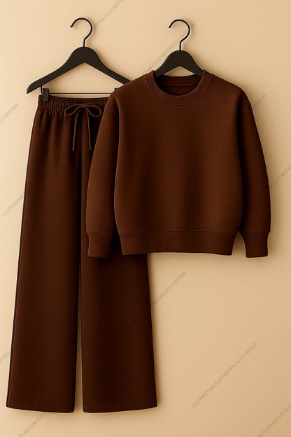Sweatshirt & Brown Wide-Leg Sweatpants Pack of Two