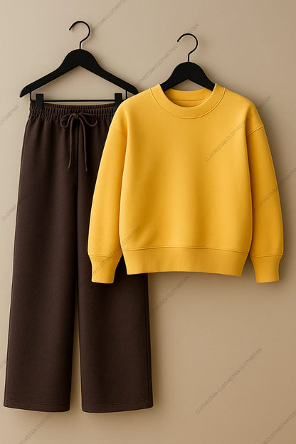 Sweatshirt & Brown Wide-Leg Sweatpants Pack of Two