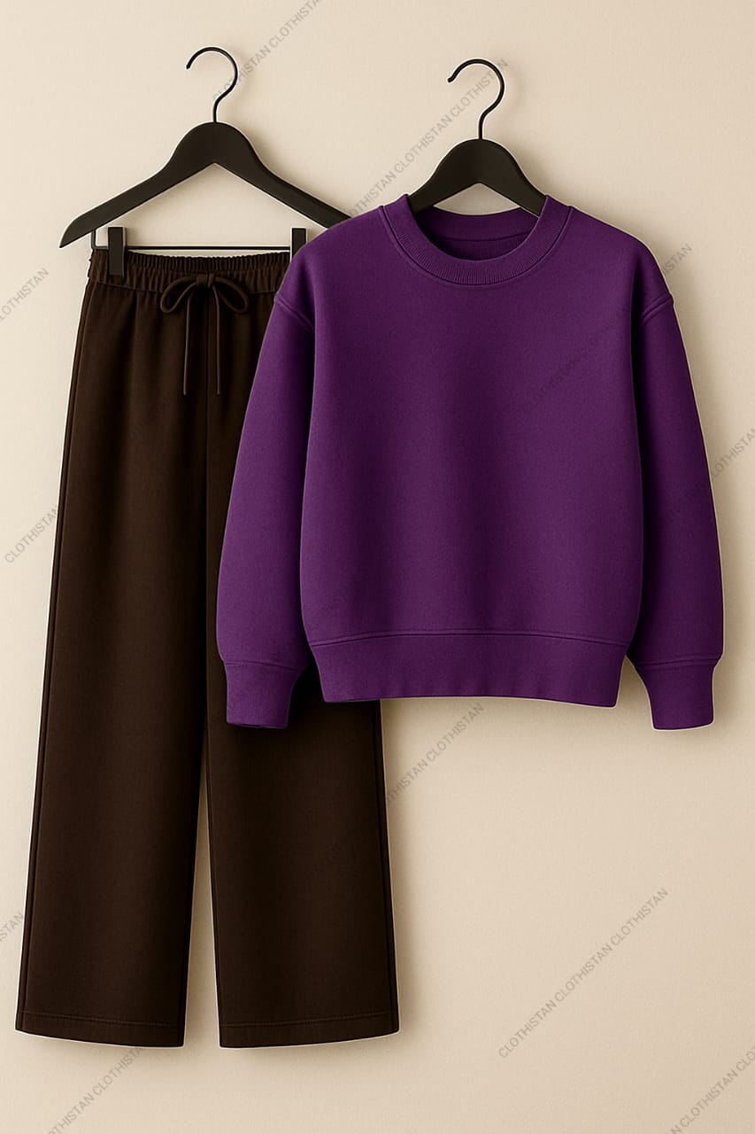 Sweatshirt & Brown Wide-Leg Sweatpants Pack of Two