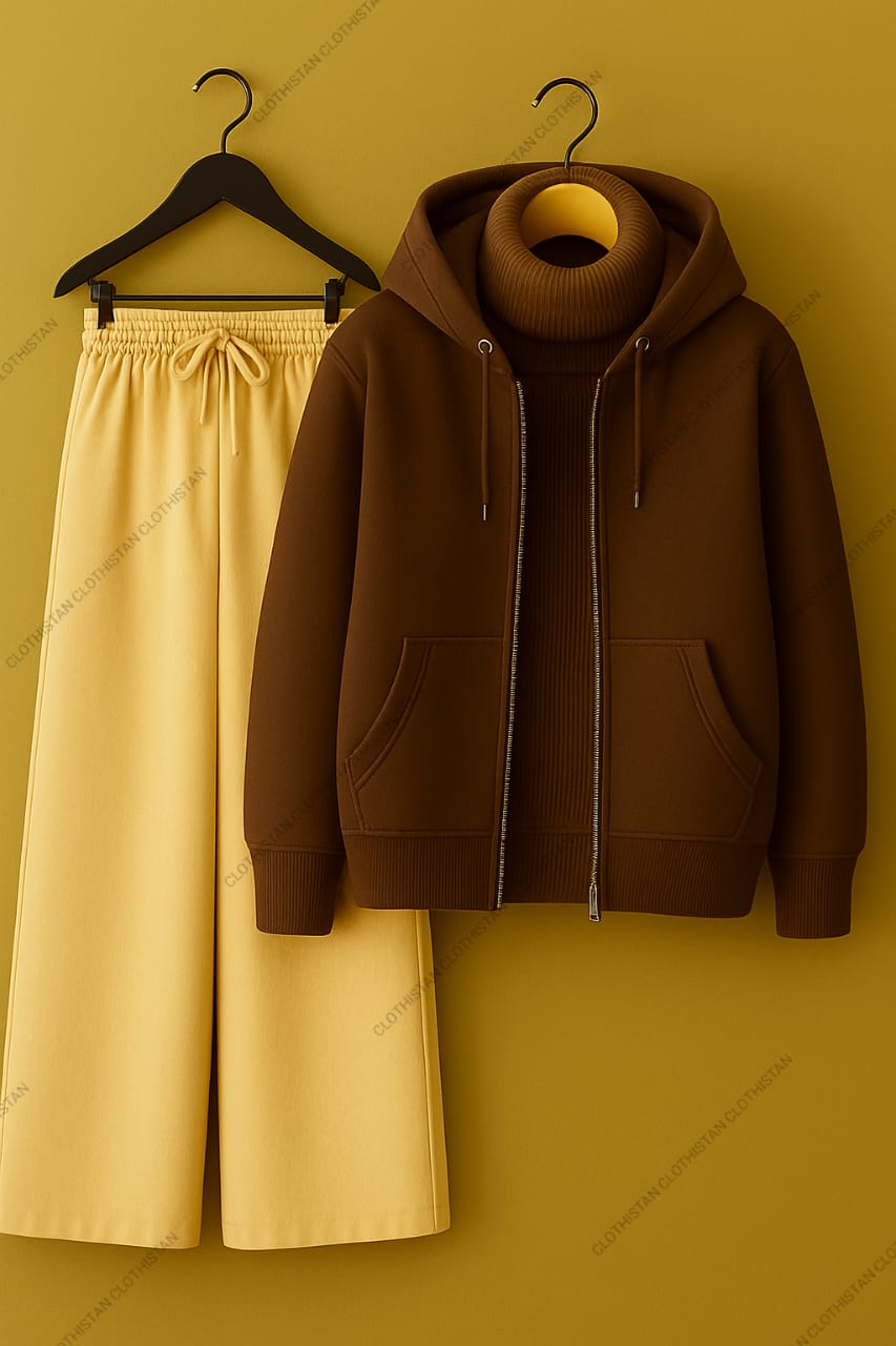 Zipper, Brown Highneck With Beige Flapper Trouser