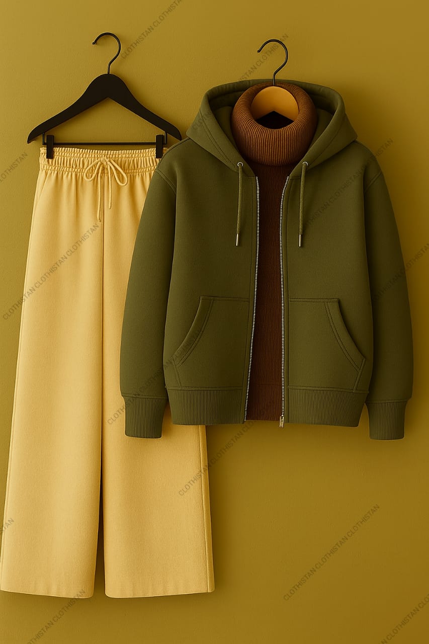 Zipper, Brown Highneck With Beige Flapper Trouser