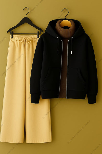 Zipper, Brown Highneck With Beige Flapper Trouser