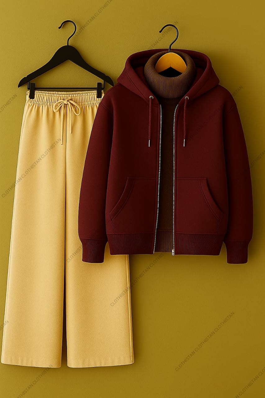 Zipper, Brown Highneck With Beige Flapper Trouser