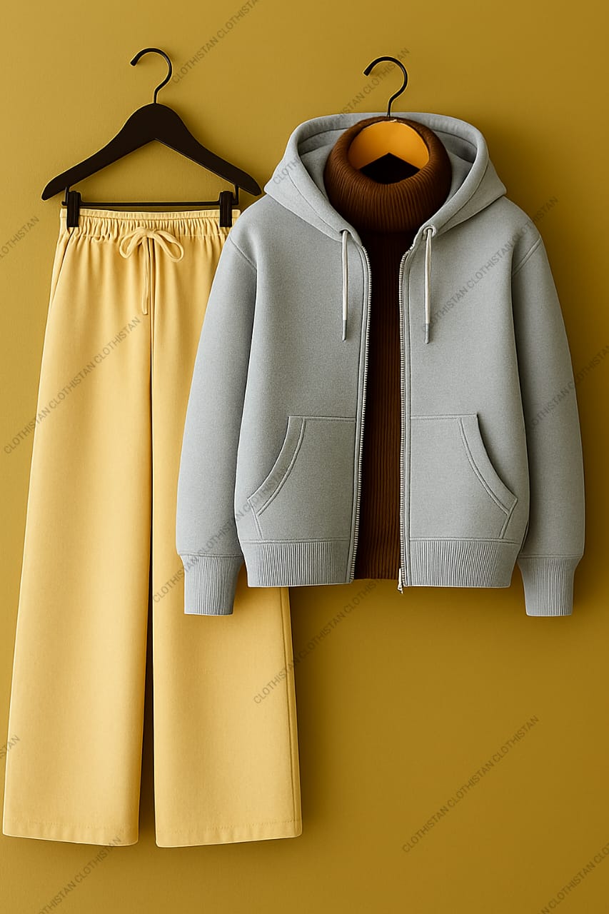 Zipper, Brown Highneck With Beige Flapper Trouser