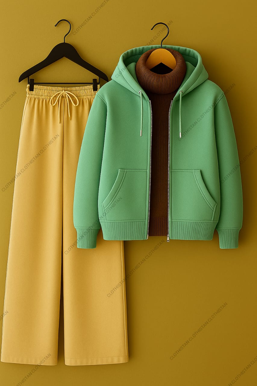 Zipper, Brown Highneck With Beige Flapper Trouser
