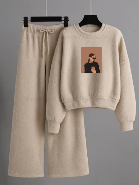 Coffee Girl Printed Sweatshirt & Wide-Leg Sweatpants Pack of Two