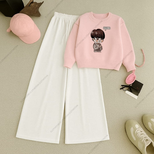 Kookie Printed Sweatshirt & Wide-Leg Sweatpants Pack of Two