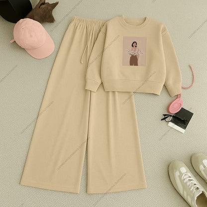 Flower Girl Printed Sweatshirt & Wide-Leg Sweatpants Pack of Two