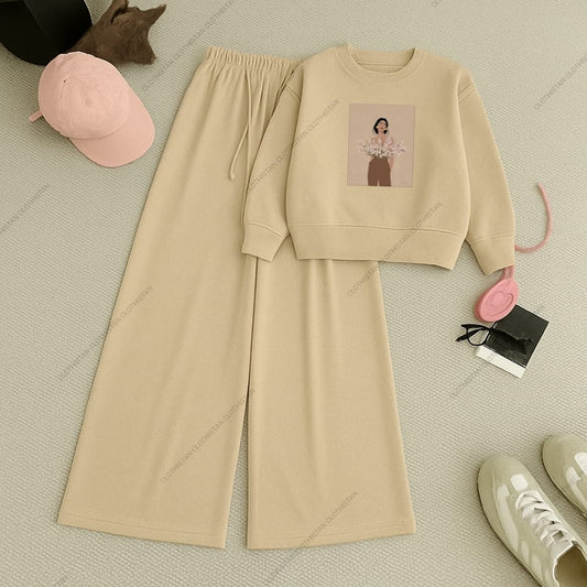 Flower Girl Printed Sweatshirt & Wide-Leg Sweatpants Pack of Two