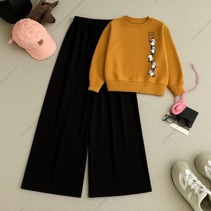 Ladder Panda Printed Sweatshirt & Wide-Leg Sweatpants Pack of Two