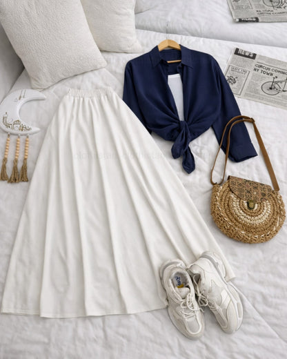 Button Down Shirt, White Tank Top And White Umbrella Skirt - Pack of Threes