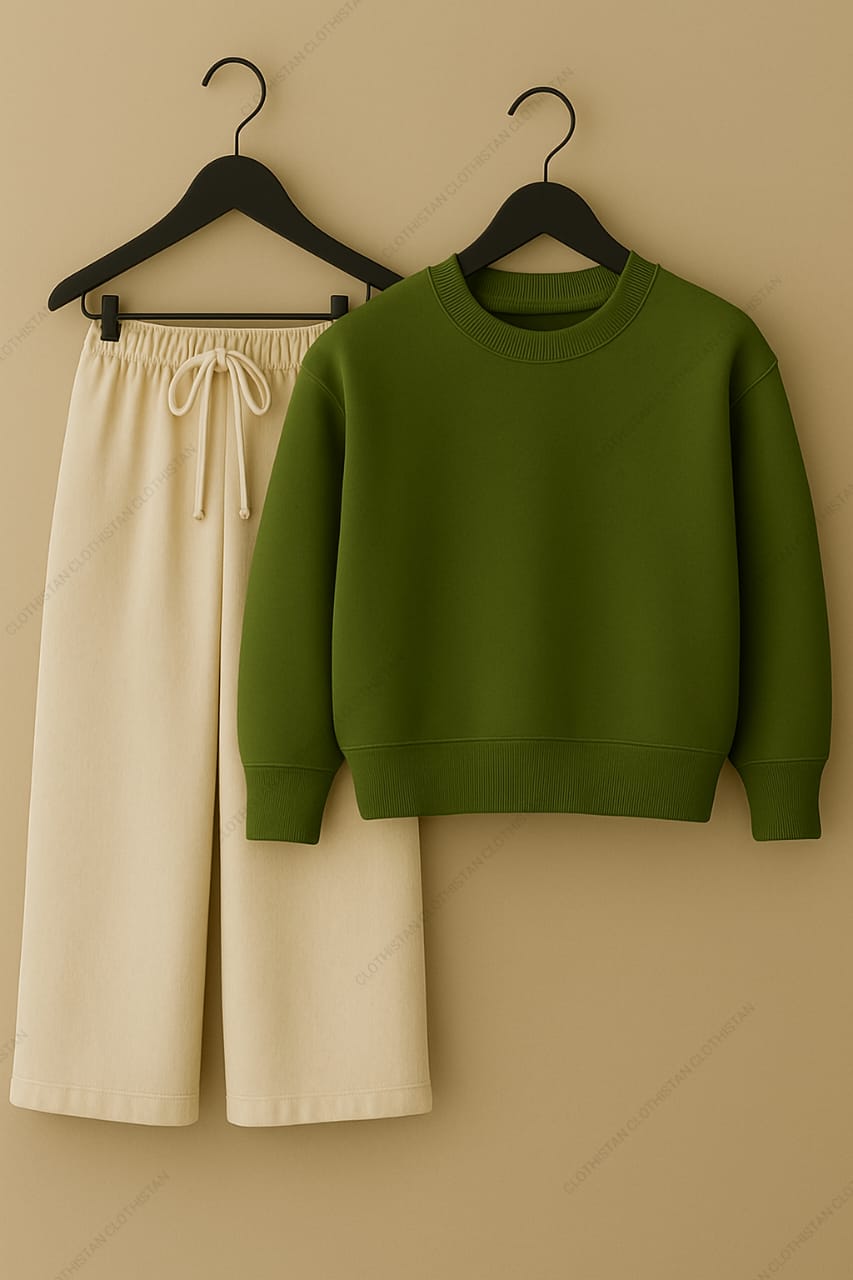 Sweatshirt & Beige Wide-Leg Sweatpants Pack of Two
