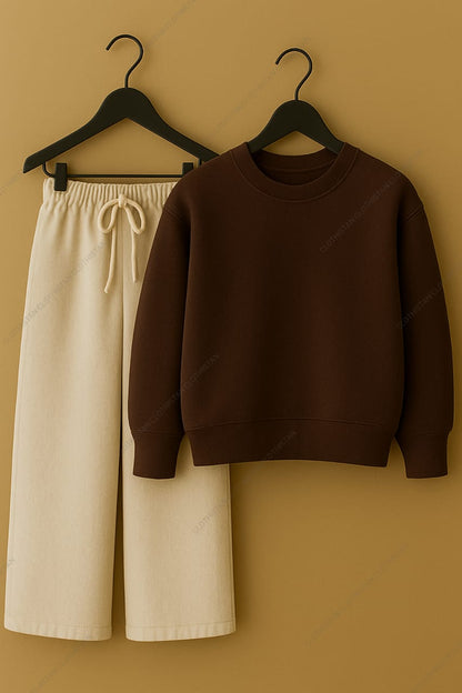 Sweatshirt & Beige Wide-Leg Sweatpants Pack of Two