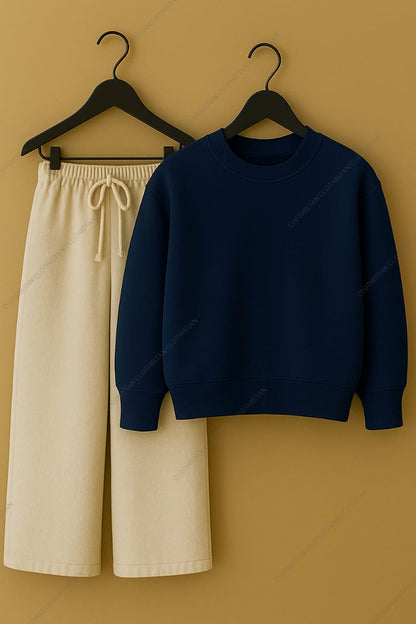 Sweatshirt & Beige Wide-Leg Sweatpants Pack of Two