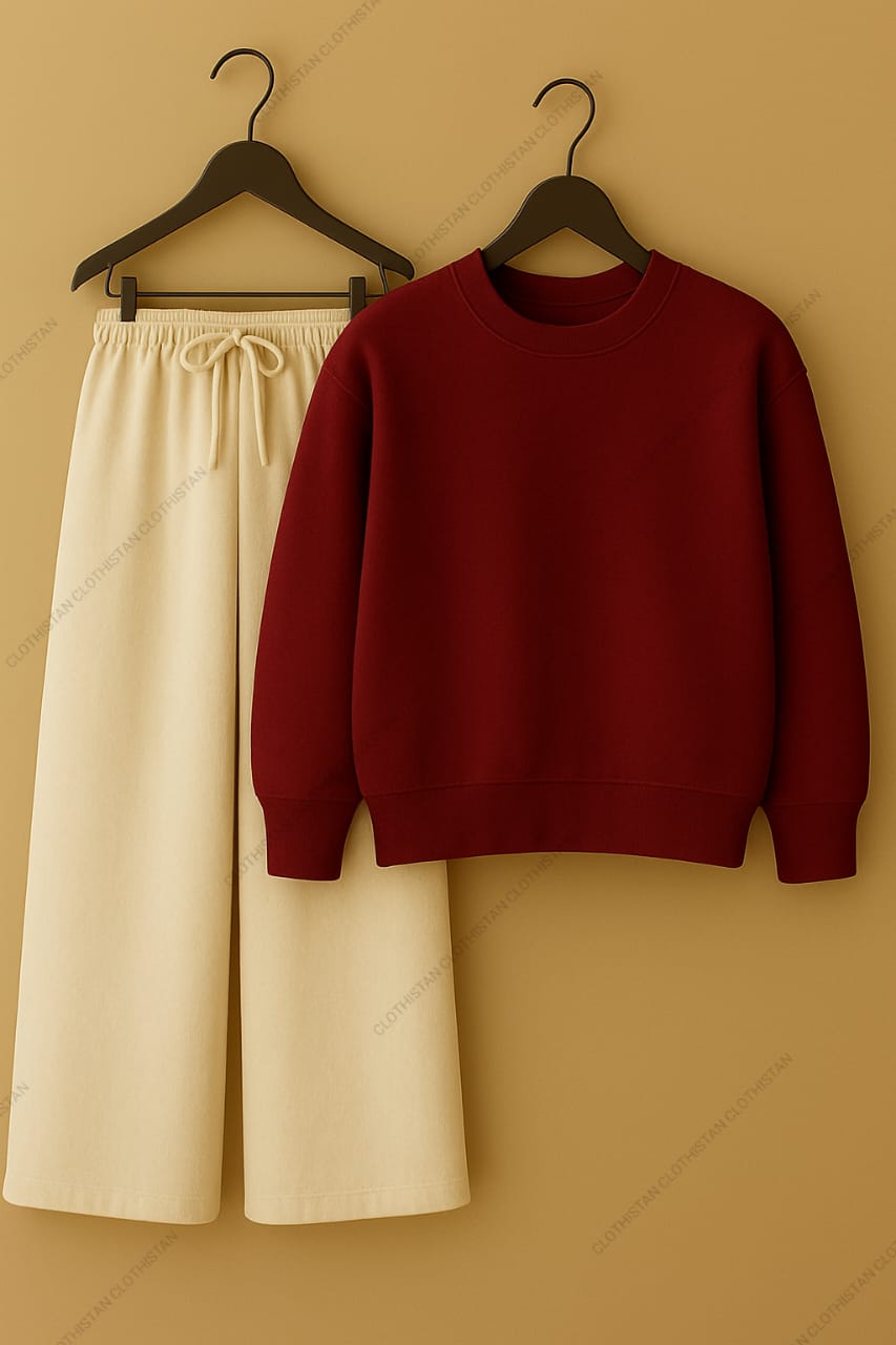 Sweatshirt & Beige Wide-Leg Sweatpants Pack of Two