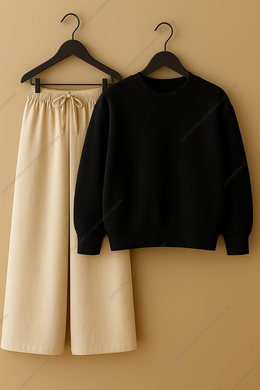 Sweatshirt & Beige Wide-Leg Sweatpants Pack of Two