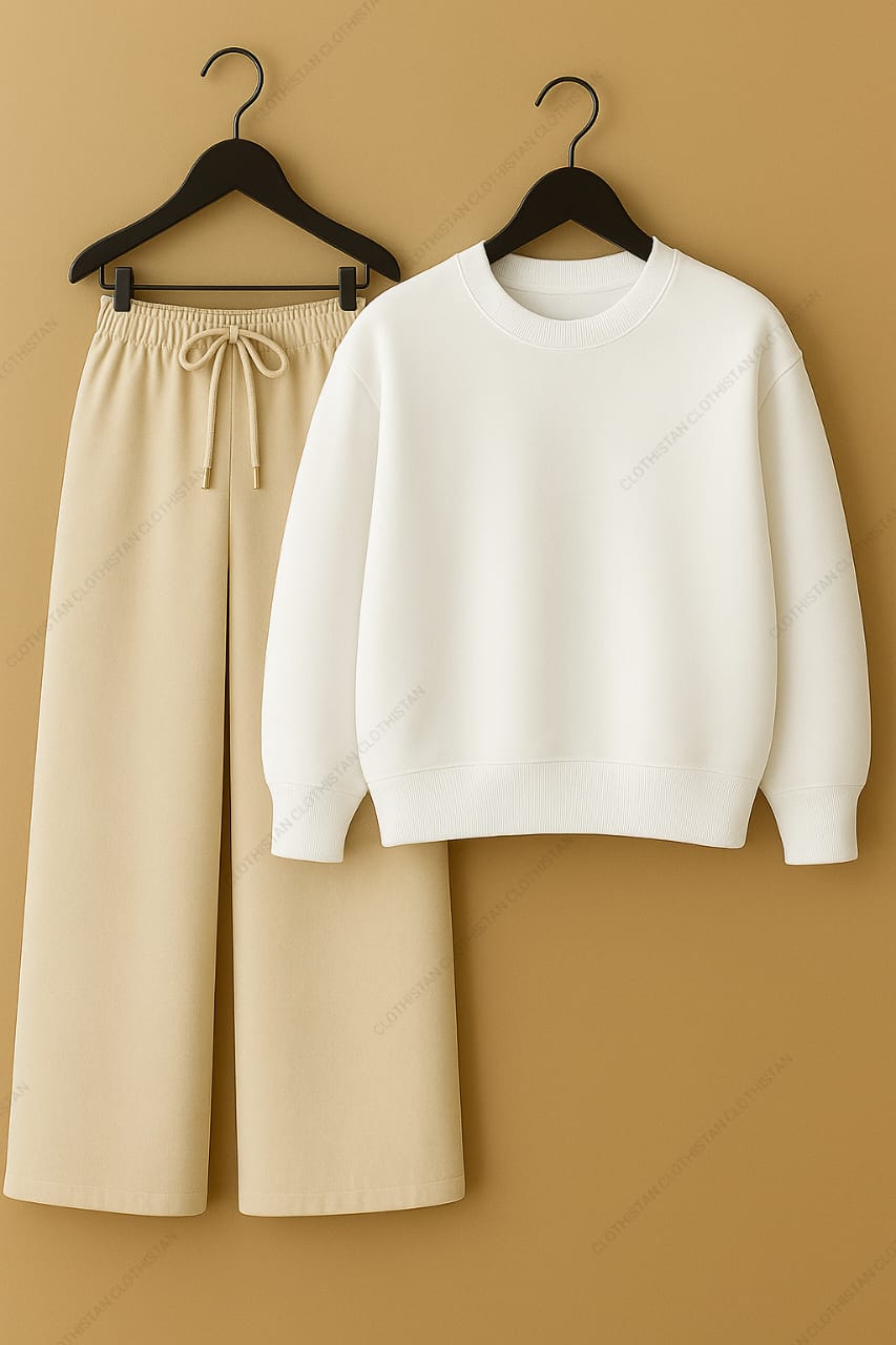 Sweatshirt & Beige Wide-Leg Sweatpants Pack of Two
