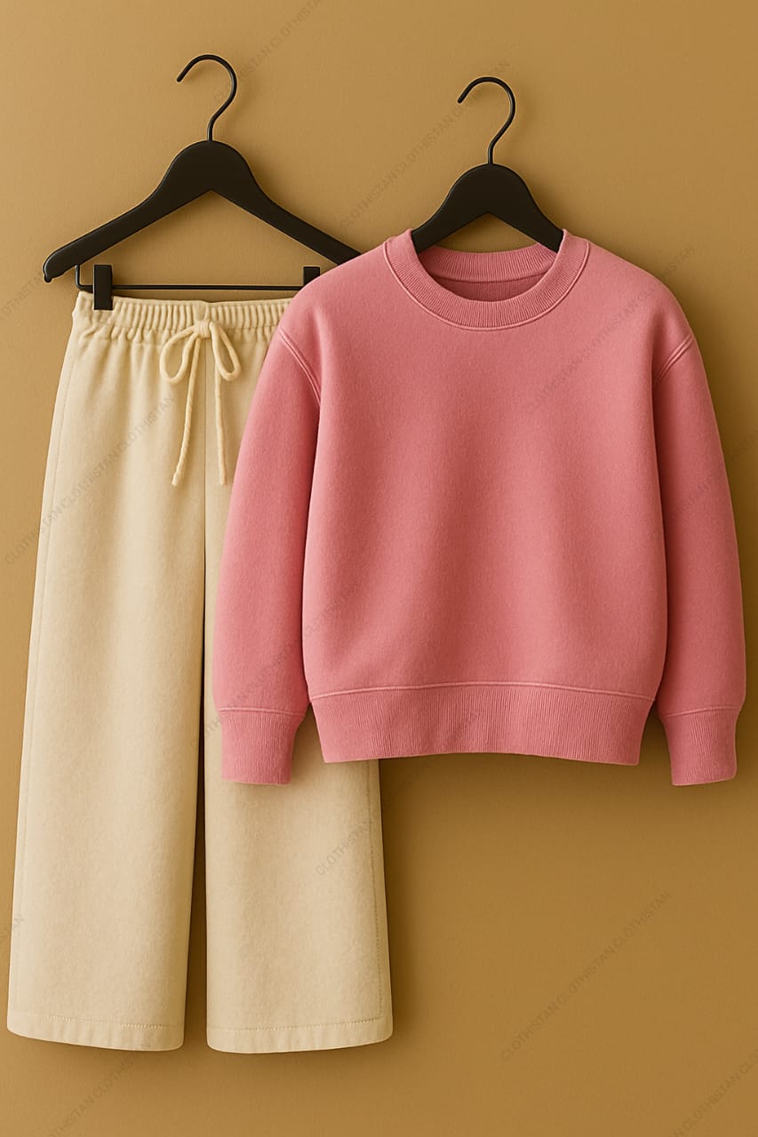 Sweatshirt & Beige Wide-Leg Sweatpants Pack of Two