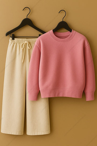 Sweatshirt & Beige Wide-Leg Sweatpants Pack of Two