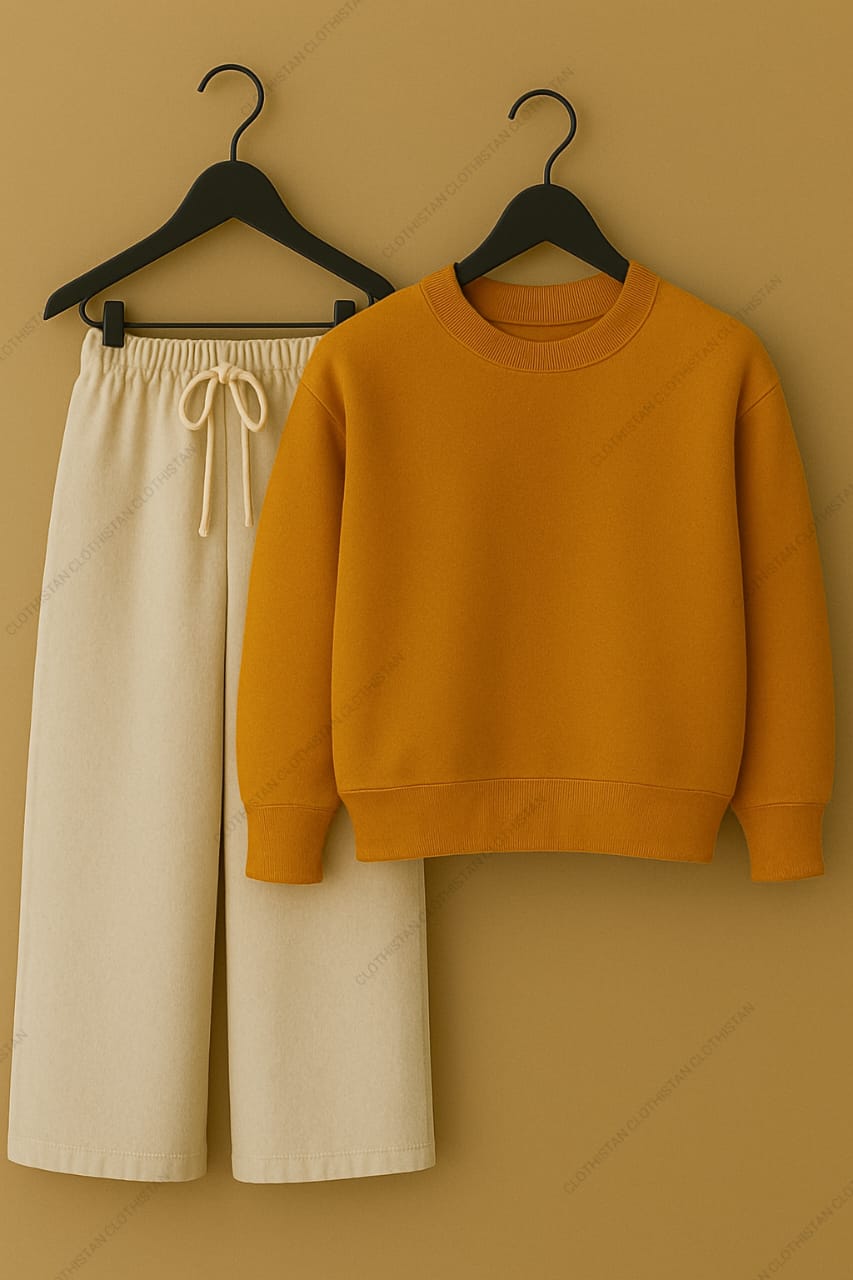Sweatshirt & Beige Wide-Leg Sweatpants Pack of Two