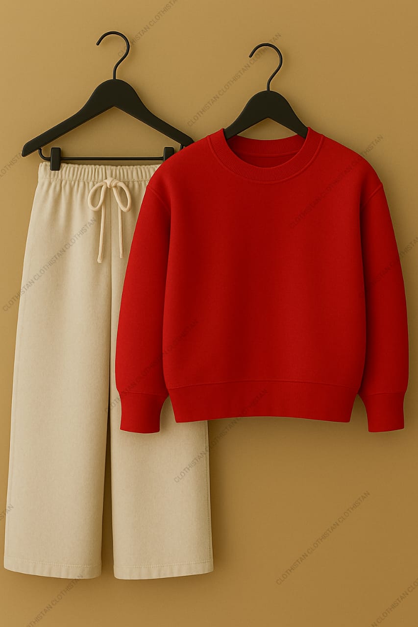 Sweatshirt & Beige Wide-Leg Sweatpants Pack of Two